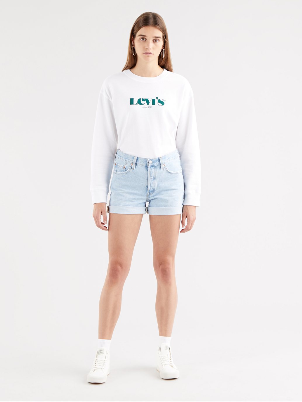 Levi's® 女士 501® Original 高腰長牛仔褲短褲