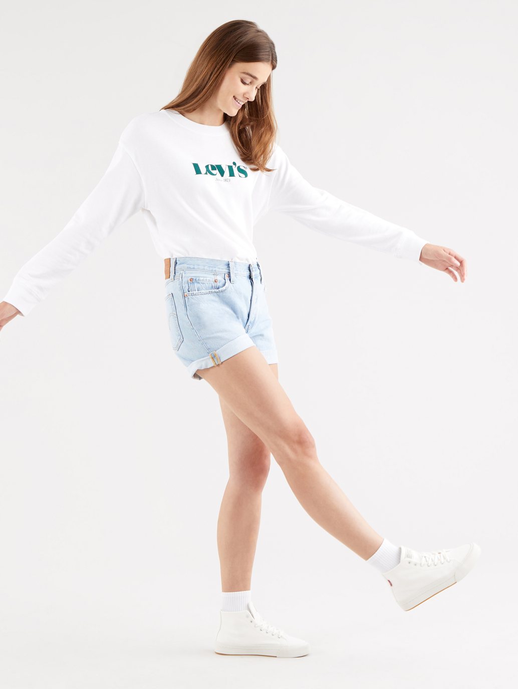 Levi's® 女士 501® Original 高腰長牛仔褲短褲